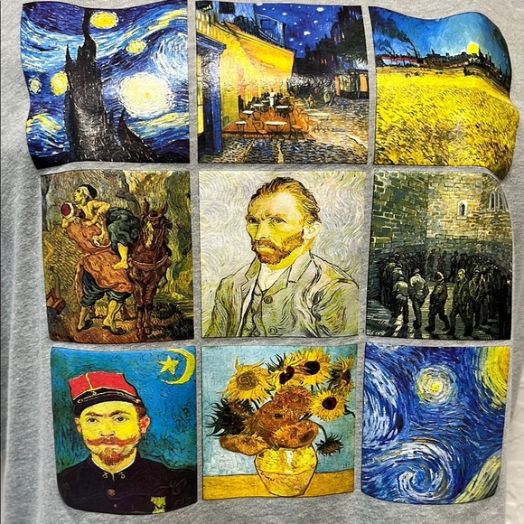 SHEIN Gray Short Sleeve Tee with Van Gogh Artistic Print - Picture 4 of 5